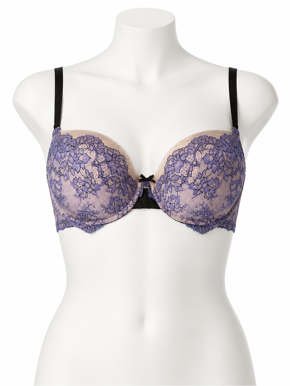 Victoria's Secret Lavender Lace Push-Up Bra with Black Straps 34DD